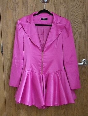 Akira Hot Pink Satin Peplum Blazer Mini Dress
